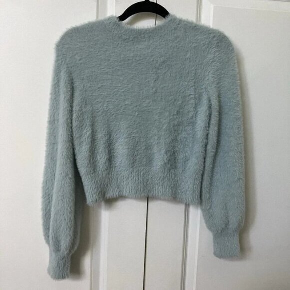 Aritzia Sunday Best Fuzzy Eyelash Blue Cropped Sweater Womens Small - Picture 5 of 5
